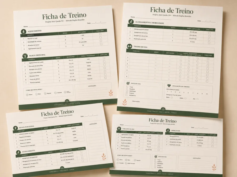 Fichas de treino impressas